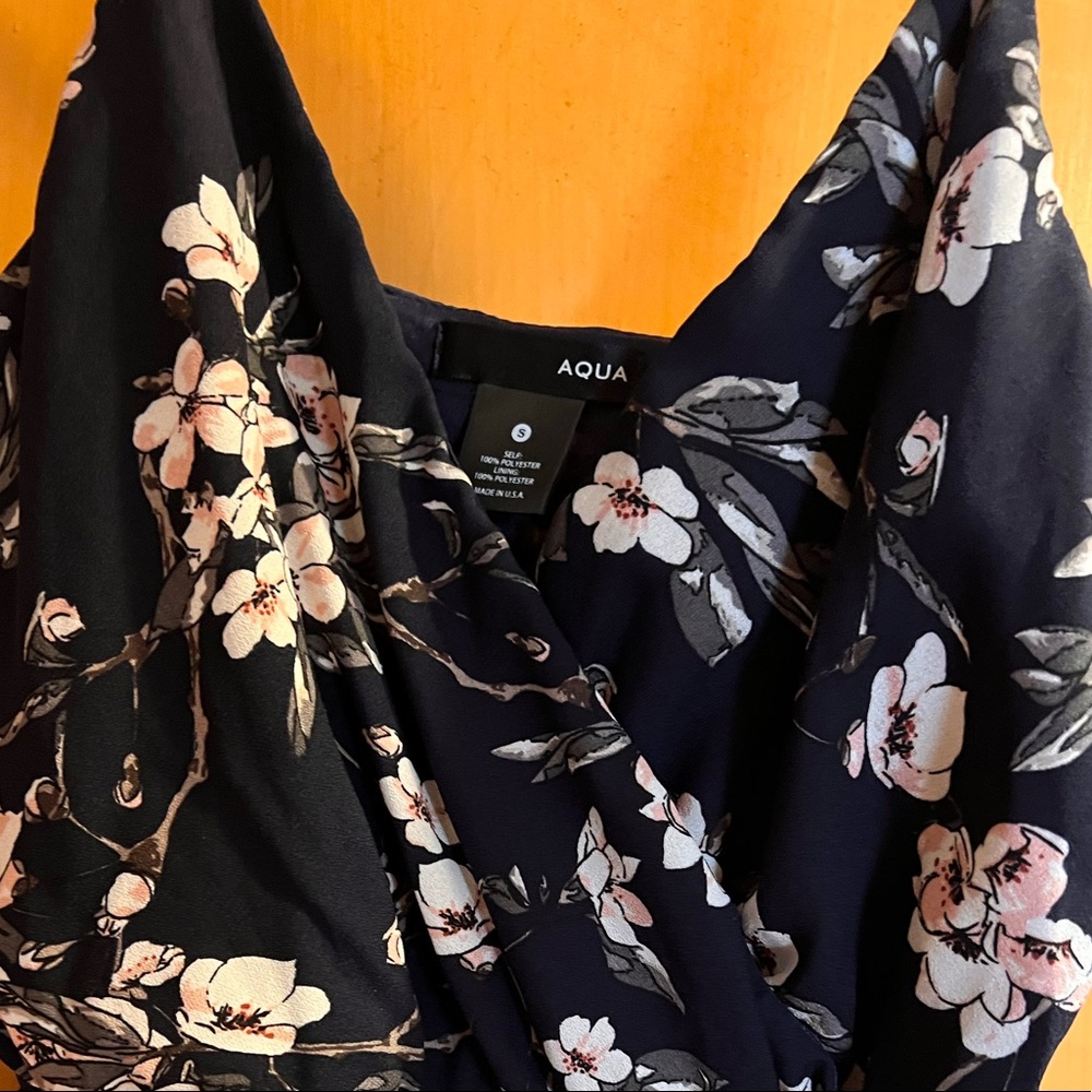 AQUA Dress. Navy Blue w floral pattern. No signs of wear.